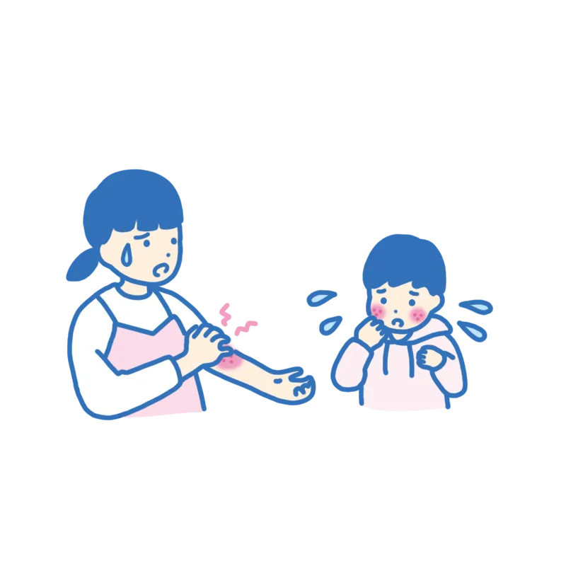 アトピー性皮膚炎で悩む親子のイラスト