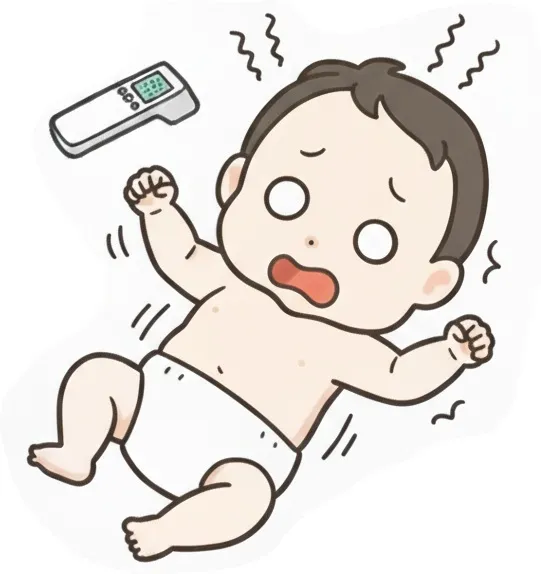 熱性けいれんを起こしている赤ちゃんのイラスト