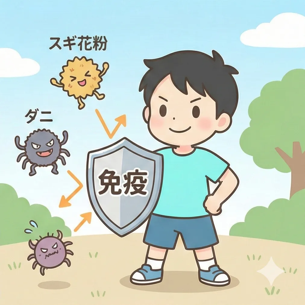 アレルギーに対する免疫の盾のイメージ