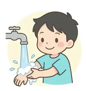 石けんと水で洗い流すイメージ