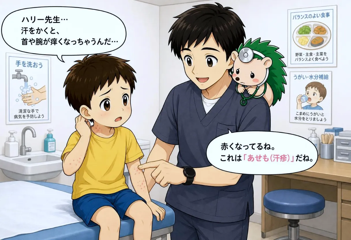 あせもの症状を診察する様子