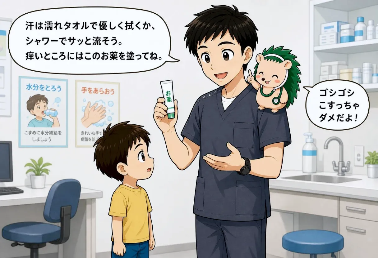 汗の拭き方とお薬の塗り方